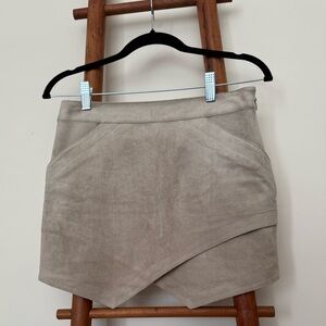 BCBGMaxAzria Asymmetrical Tan Suede Mini Skirt